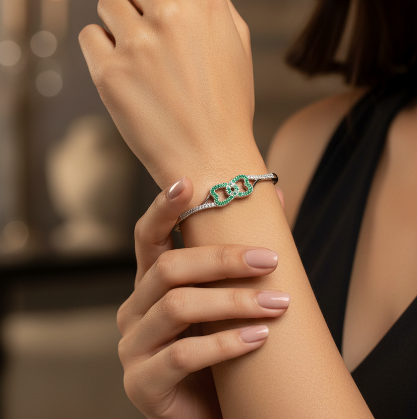 Green Stone Diamond Look Bracelet