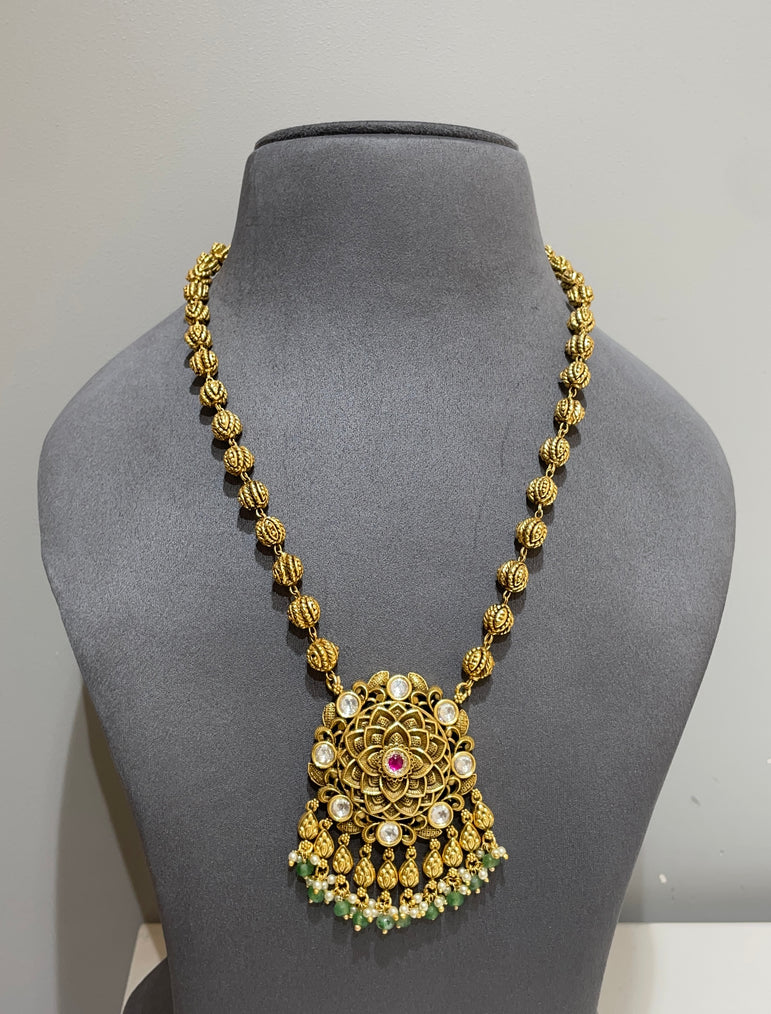 925 Silver Kamal Phool Real Gold Antique Look Necklace Set