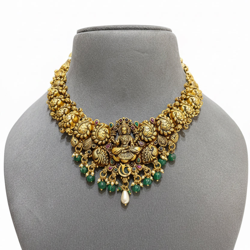 Antique Nakshi Gaja-Laxmi Temple Gold Necklace