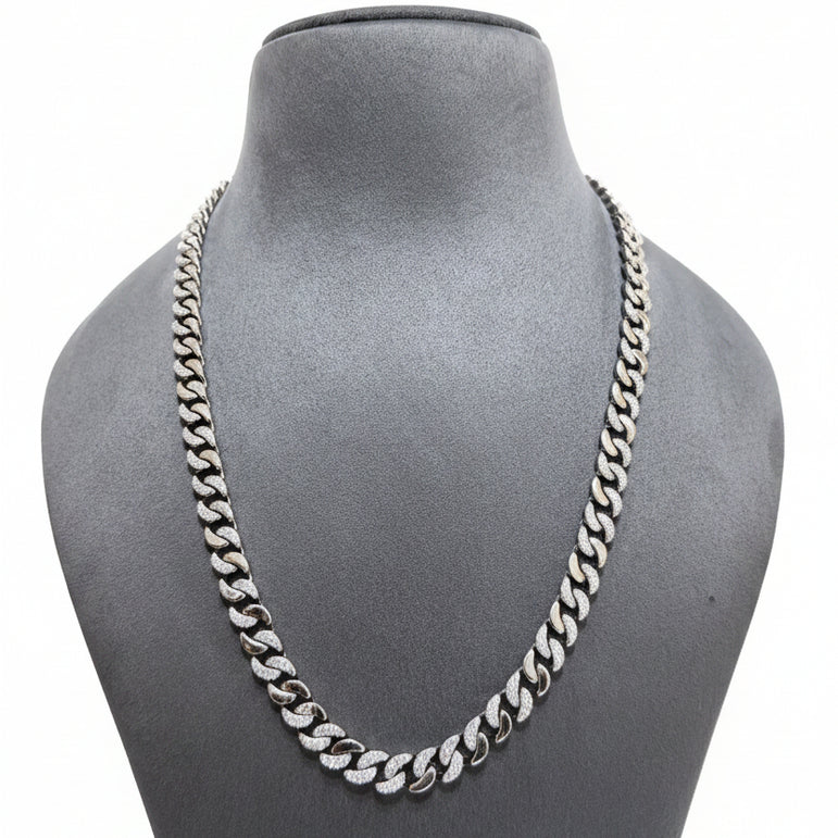 Silver Moissanite Diamond Cuban Link Men's Chain