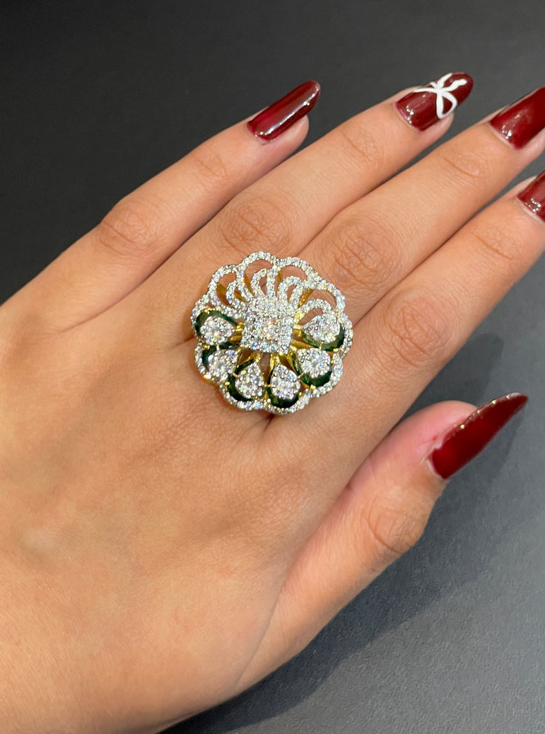 Emerald Petal Sunburst Ring