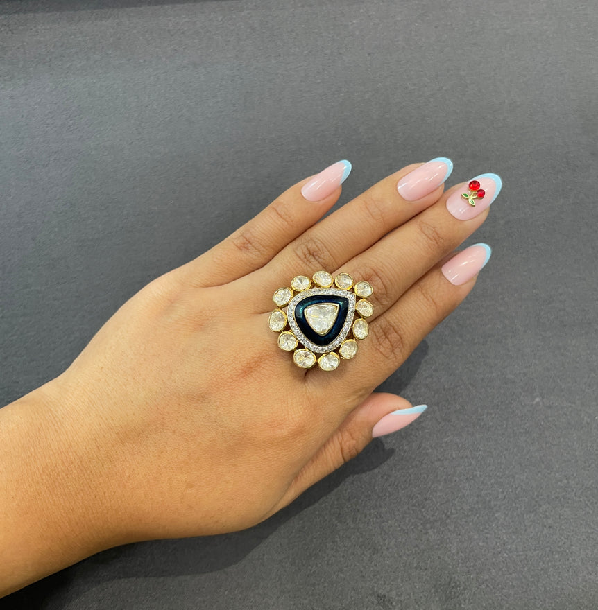 925 Silver Meenakari Polki Ring