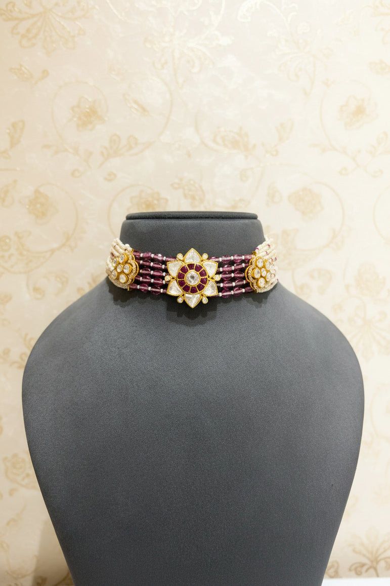 Floral Polki & Dual-Tone Strand Choker