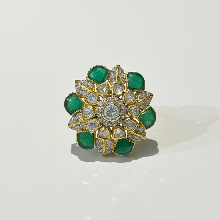 Royal Emerald & Floral Polki Cocktail Ring