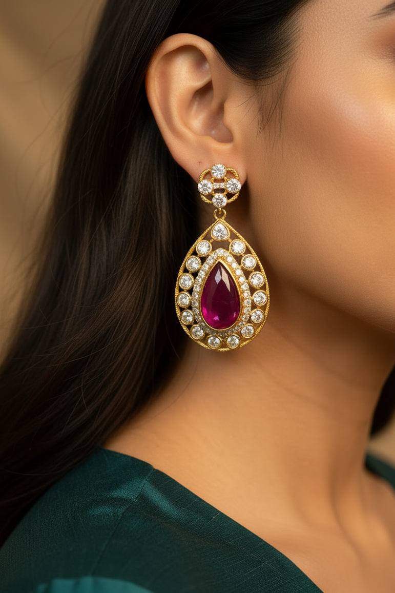 Pink Drop Polki Earrings