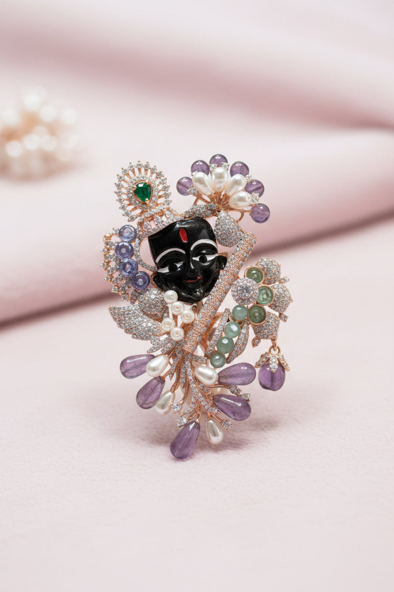 Shrinathji / Krishna Moissanite Diamond Silver Pendant
