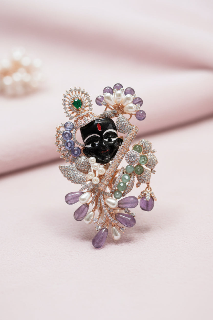 Shrinathji / Krishna Moissanite Diamond Silver Pendant