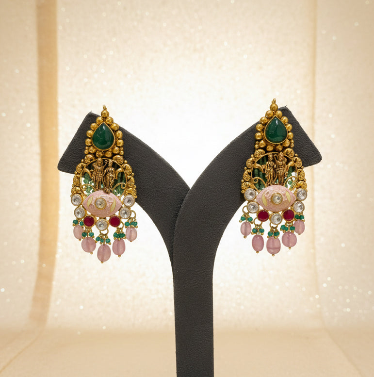 Divine Ram Darbar Nakshi & Soft Pink Meenakari Long Set