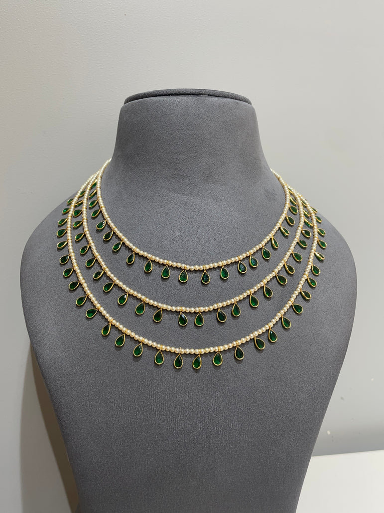 925 Silver Emerald Triple Line Mala