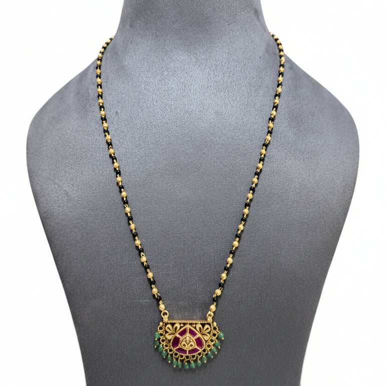 Half-Moon Lotus Crest Mangalsutra Gold Look Pendant Set