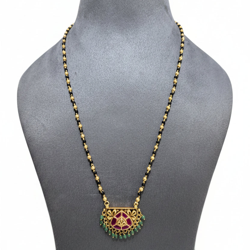 Half-Moon Lotus Crest Mangalsutra Gold Look Pendant Set