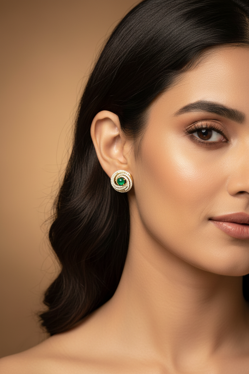 The Maya Green Cabochon Whirl Stud Earrings