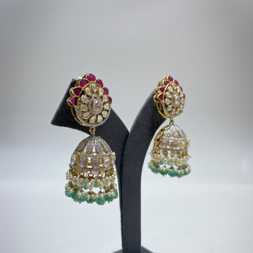 Crest Moissanite Polki Jhumka Earrings
