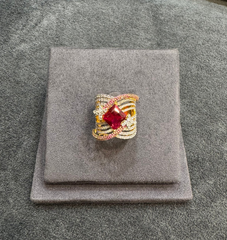 925 Silver Ruby Heavy Cocktail Ring