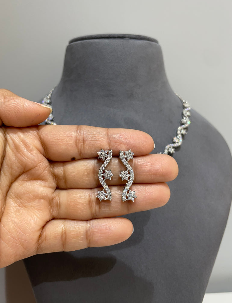 925 Silver Twilight Vine Diamond Look Necklace Set