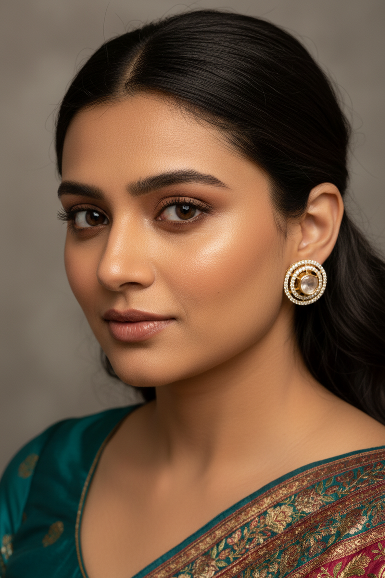 Moissanite Polki Dual Concentric Floating Halo Studs Earrings