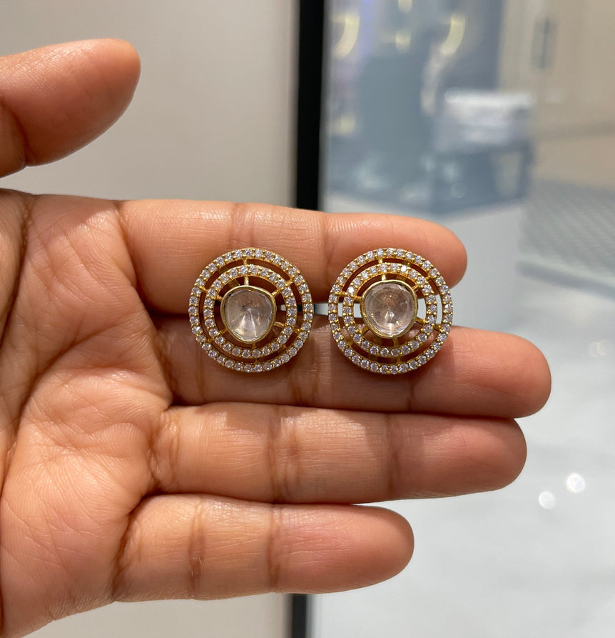 925 Silver Minimal Polki Earrings