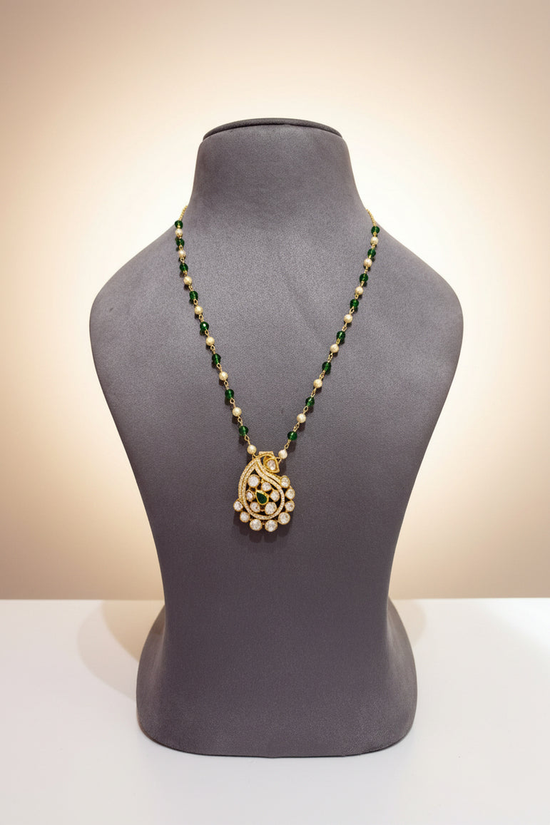 Heritage Paisley Crest Moissanite Polki Pendant Set