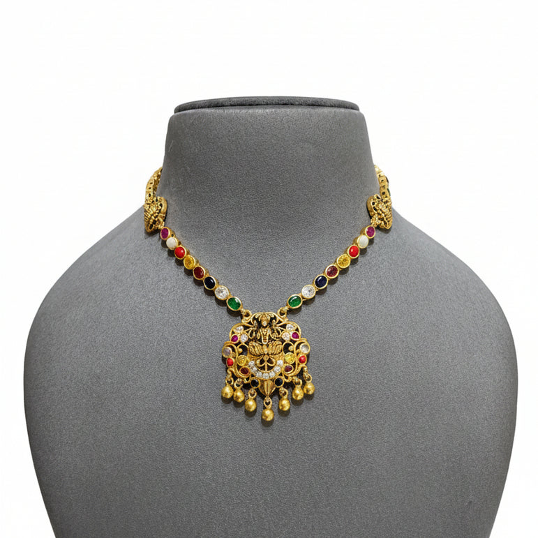 Navratna Heritage Temple Laxmi Medallion Gold Look Set
