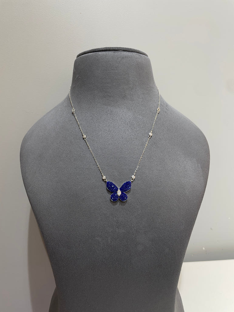 925 Silver Blue Butterfly Pendant
