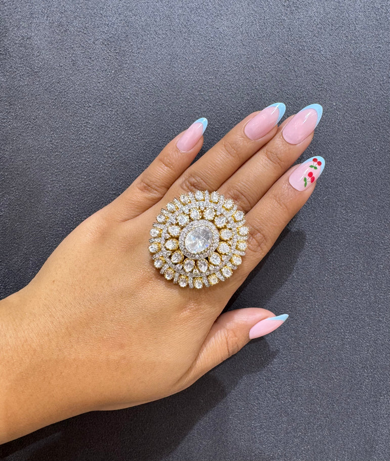 925 Silver Oval Polki Ring