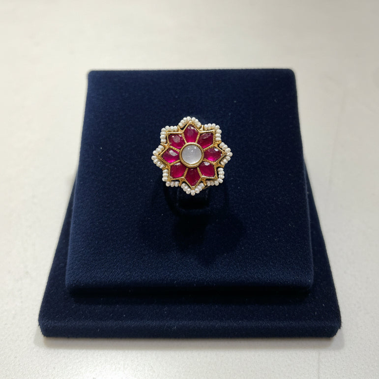 Ruby Pearl Floral Gold Look Ring