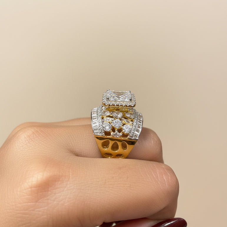 Luxe Dual-Tone Radiant Cut Diamond Cocktail Ring