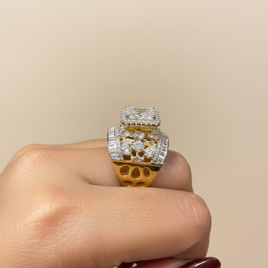 Luxe Dual-Tone Radiant Cut Diamond Cocktail Ring