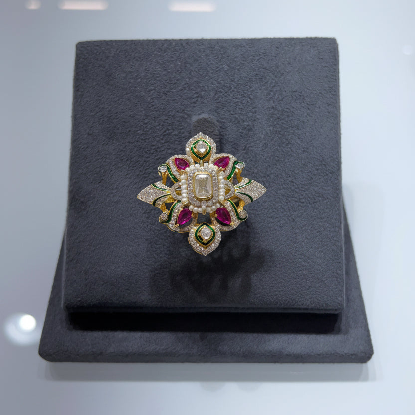 Royal Floral Meenakari Moissanite Diamond Cocktail Ring