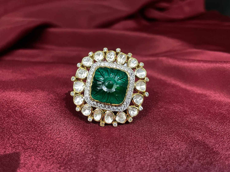 GREEN STONE POLKI RING - Olivearajewels