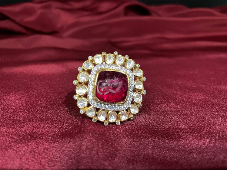 RED STONE POLKI RING - Olivearajewels