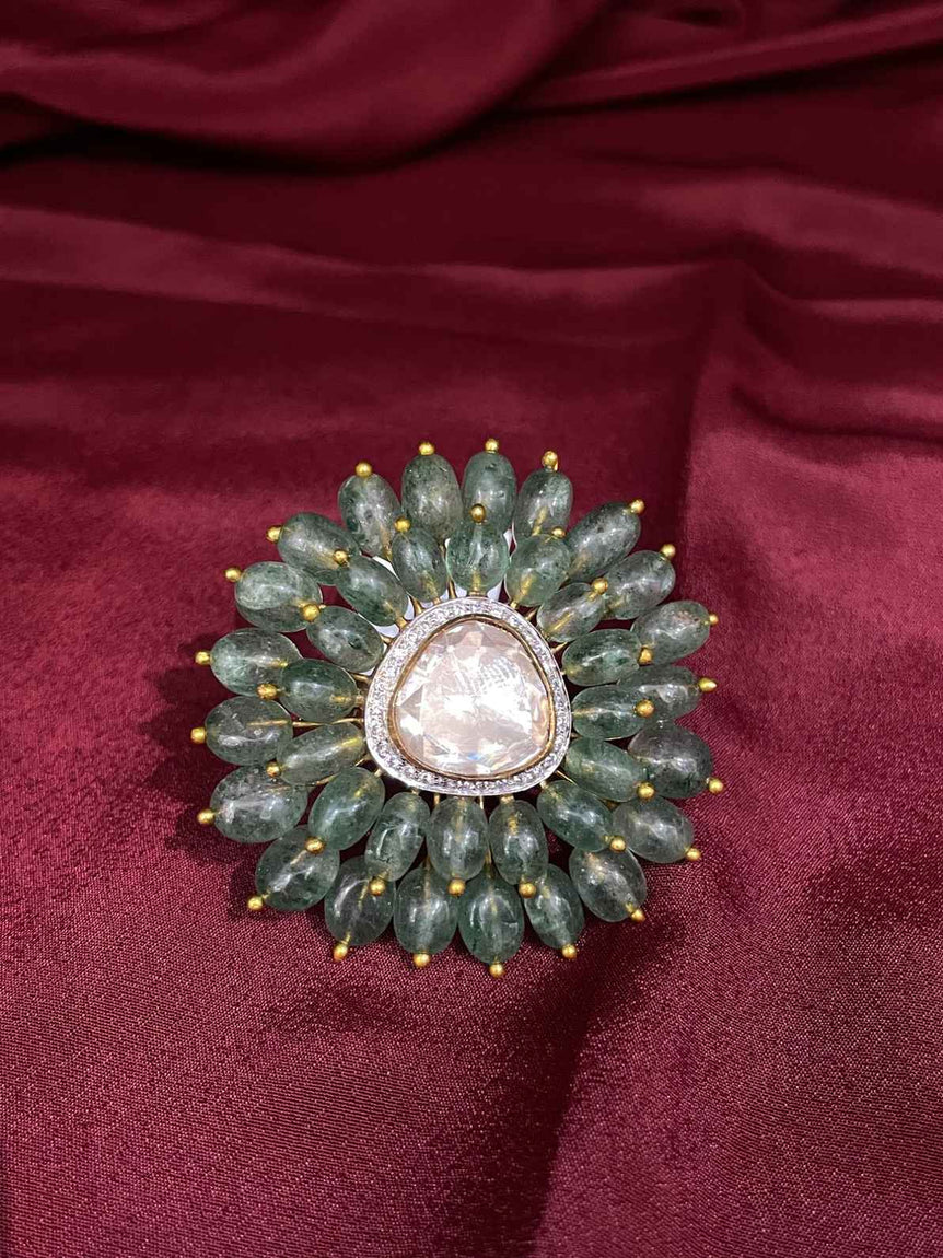 BIG POLKI RING WITH GREEN STONES - Olivearajewels