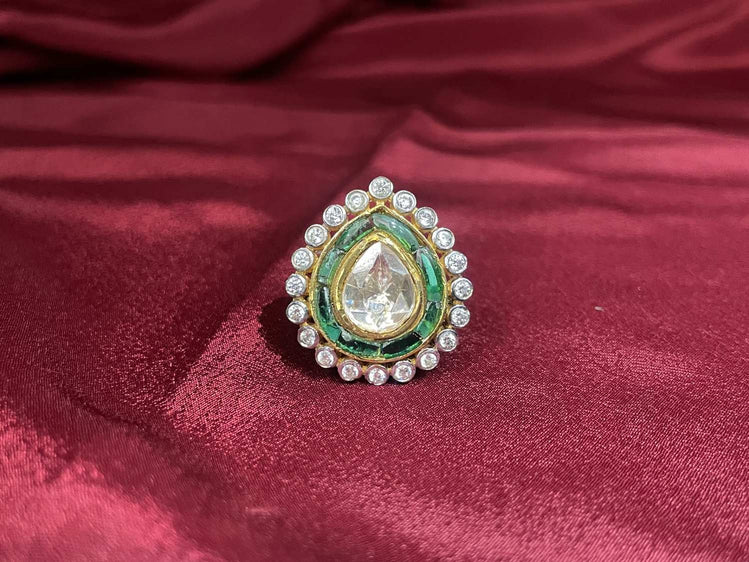 LEAF SHAPE POLKI RING - Olivearajewels