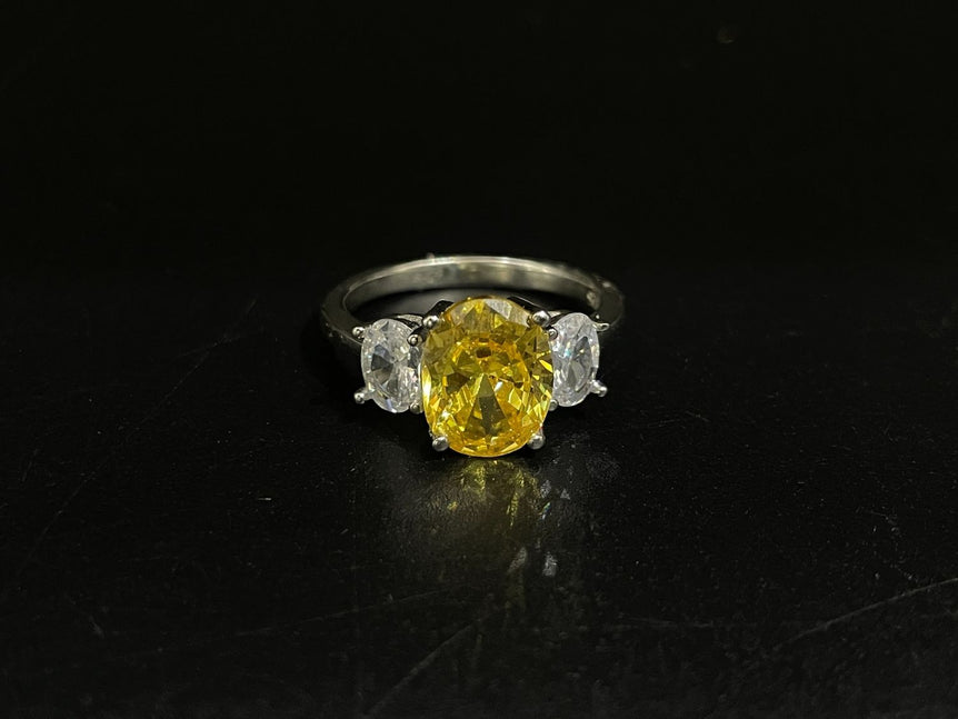 YELLOW AND WHITE DIAMOND STONE PURE SILVER RING - Olivearajewels
