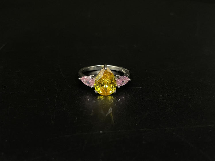 YELLOW AND PINK STONE DIAMOND PURE SILVER RING - Olivearajewels
