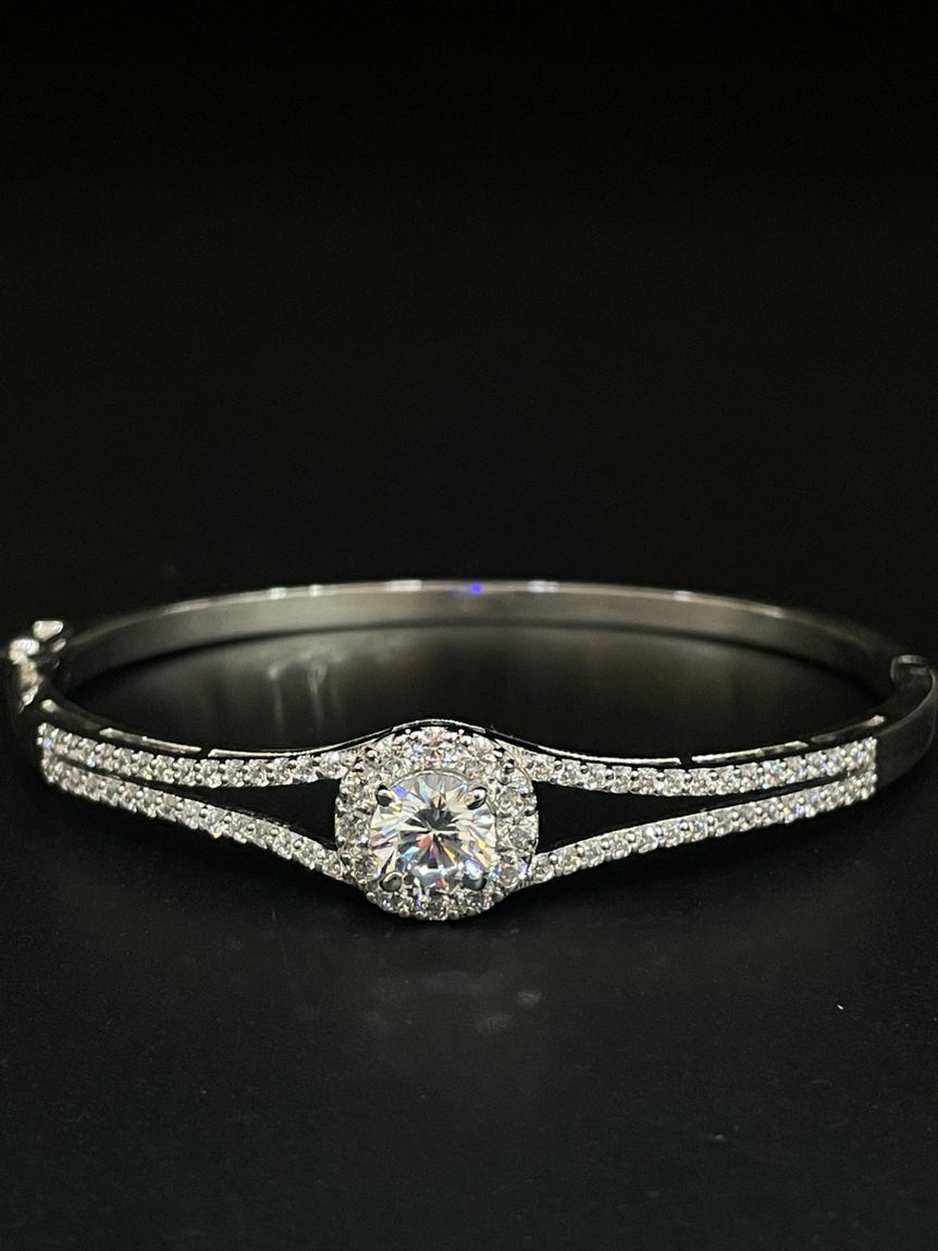 DIAMOND SOLITAIRE LOOK PURE SILVER BRACELET - Olivearajewels