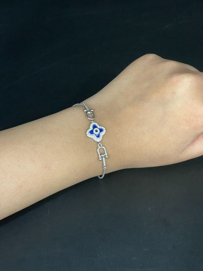 STYLISH EVIL EYE PURE SILVER BRACELET - Olivearajewels