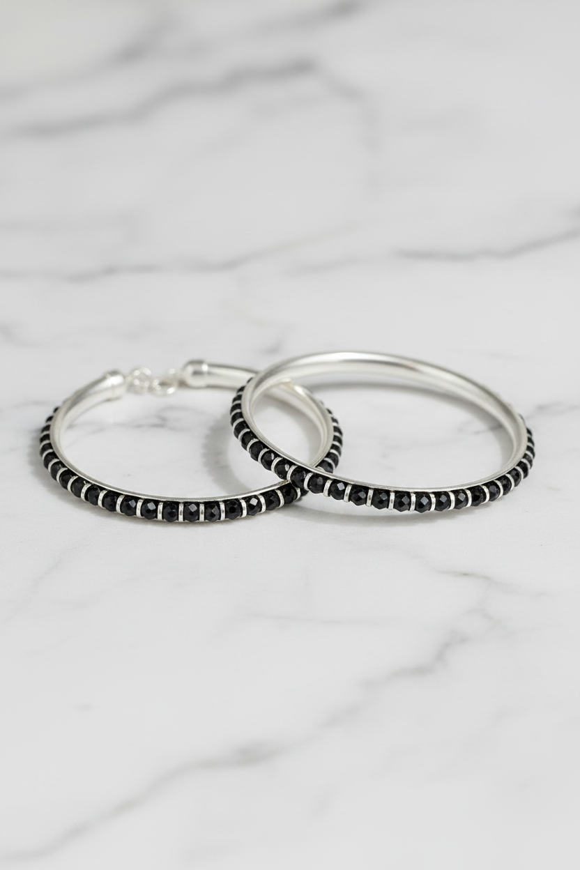 Elegant Black Bead Nazariya Baby Kada Pair