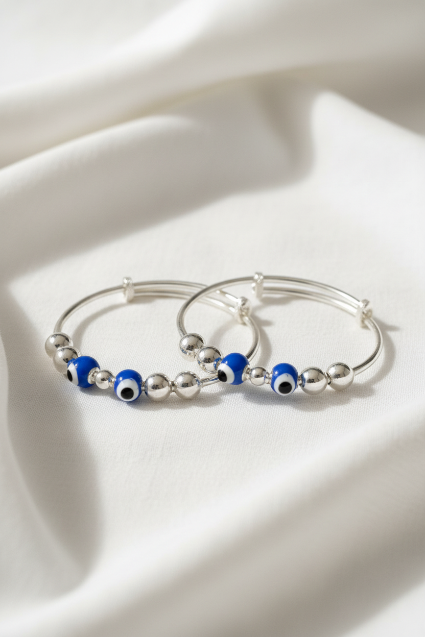 Classic Blue Evil Eye Baby Kada Pair