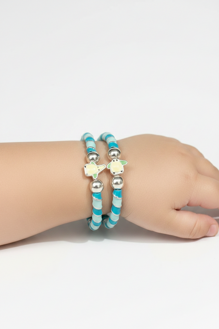 Playful Blue & White Enamel Baby Kada Pair