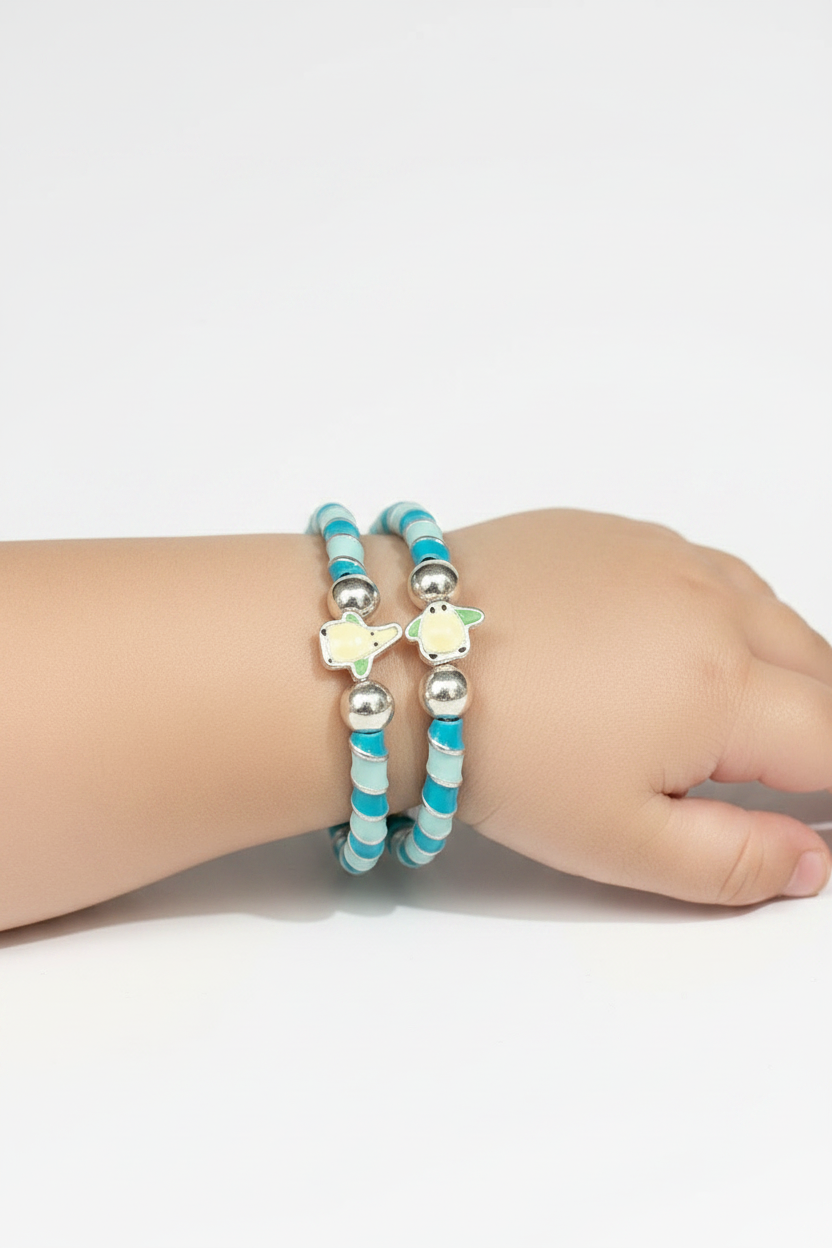 Playful Blue & White Enamel Baby Kada Pair