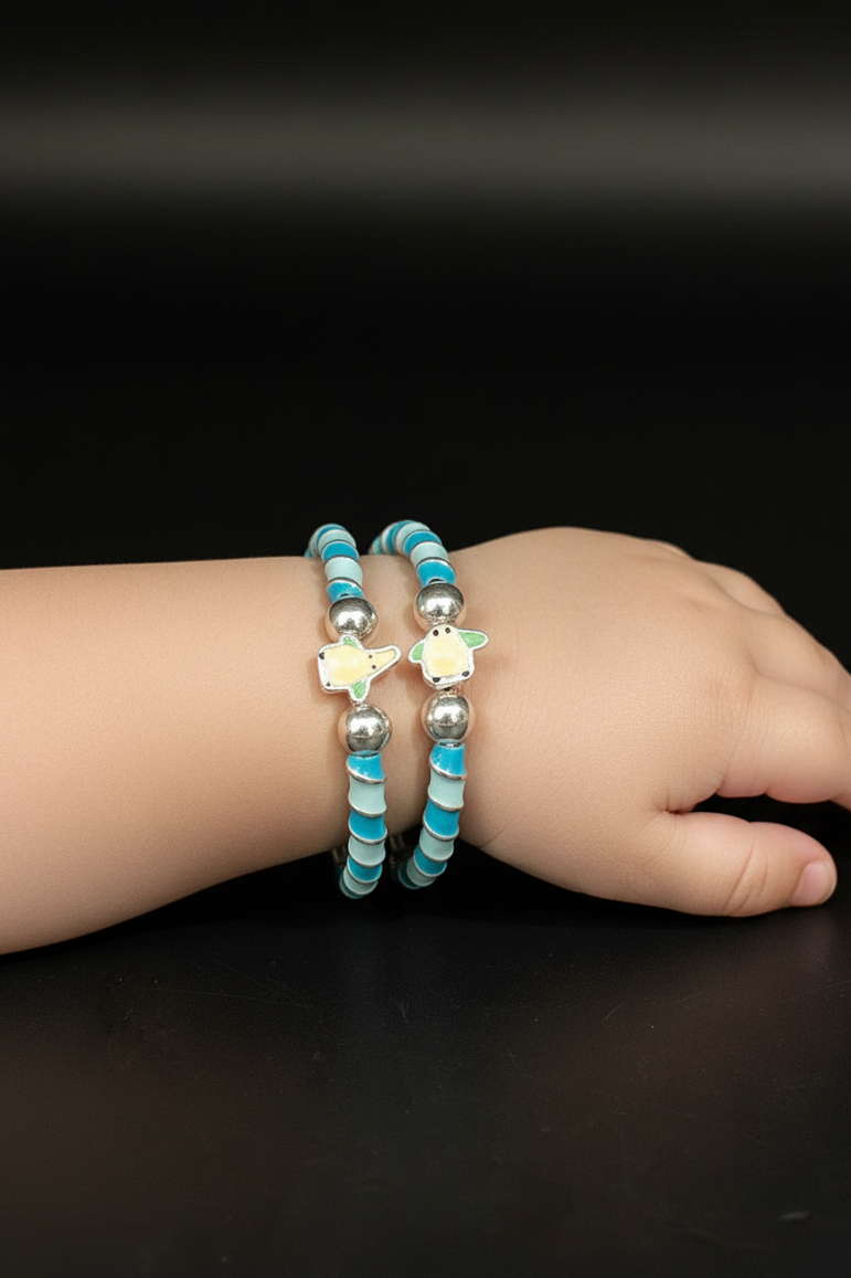 Playful Blue & White Enamel Baby Kada Pair