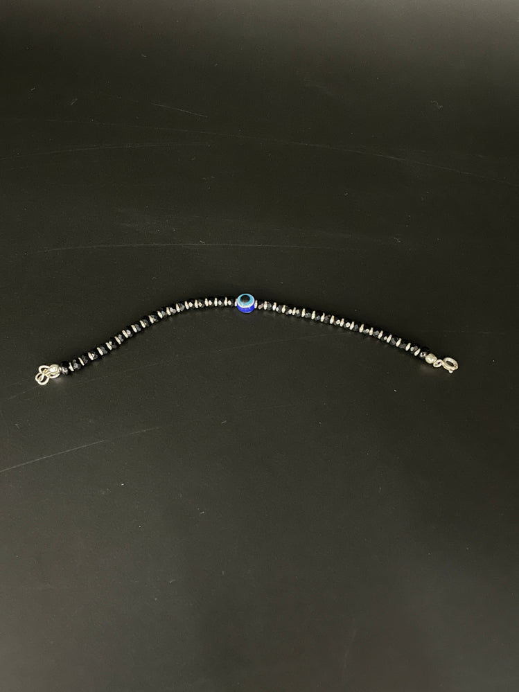 PURE SILVER NAZARIA WITH BLACK BEADS (ANKLET CUM BRACELET) - Olivearajewels