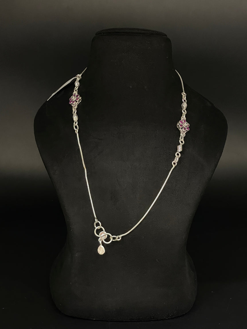 PURE SILVER ANKLET WITH PINK FLOWERS ( 1 PAIR ) - Olivearajewels