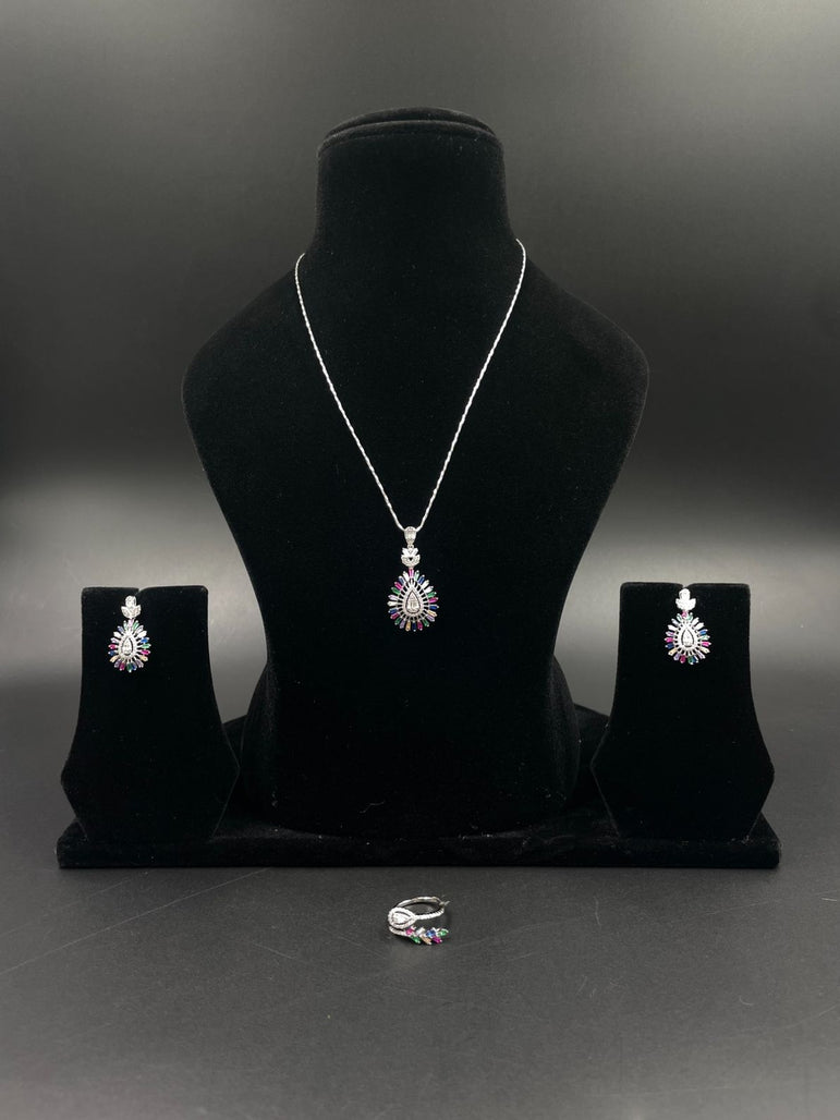 COLORFUL ELEGANT PURE SILVER PENDANT SET - Olivearajewels