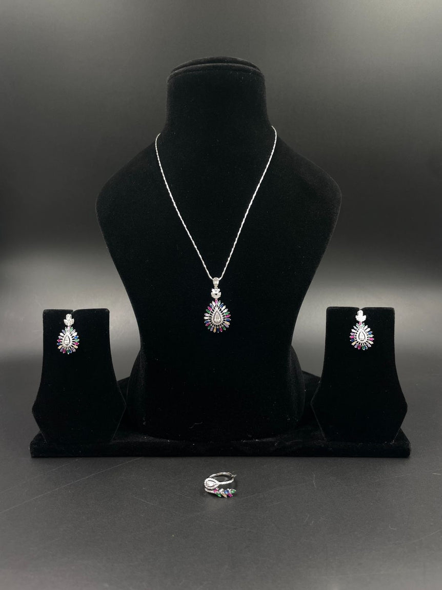 COLORFUL ELEGANT PURE SILVER PENDANT SET - Olivearajewels
